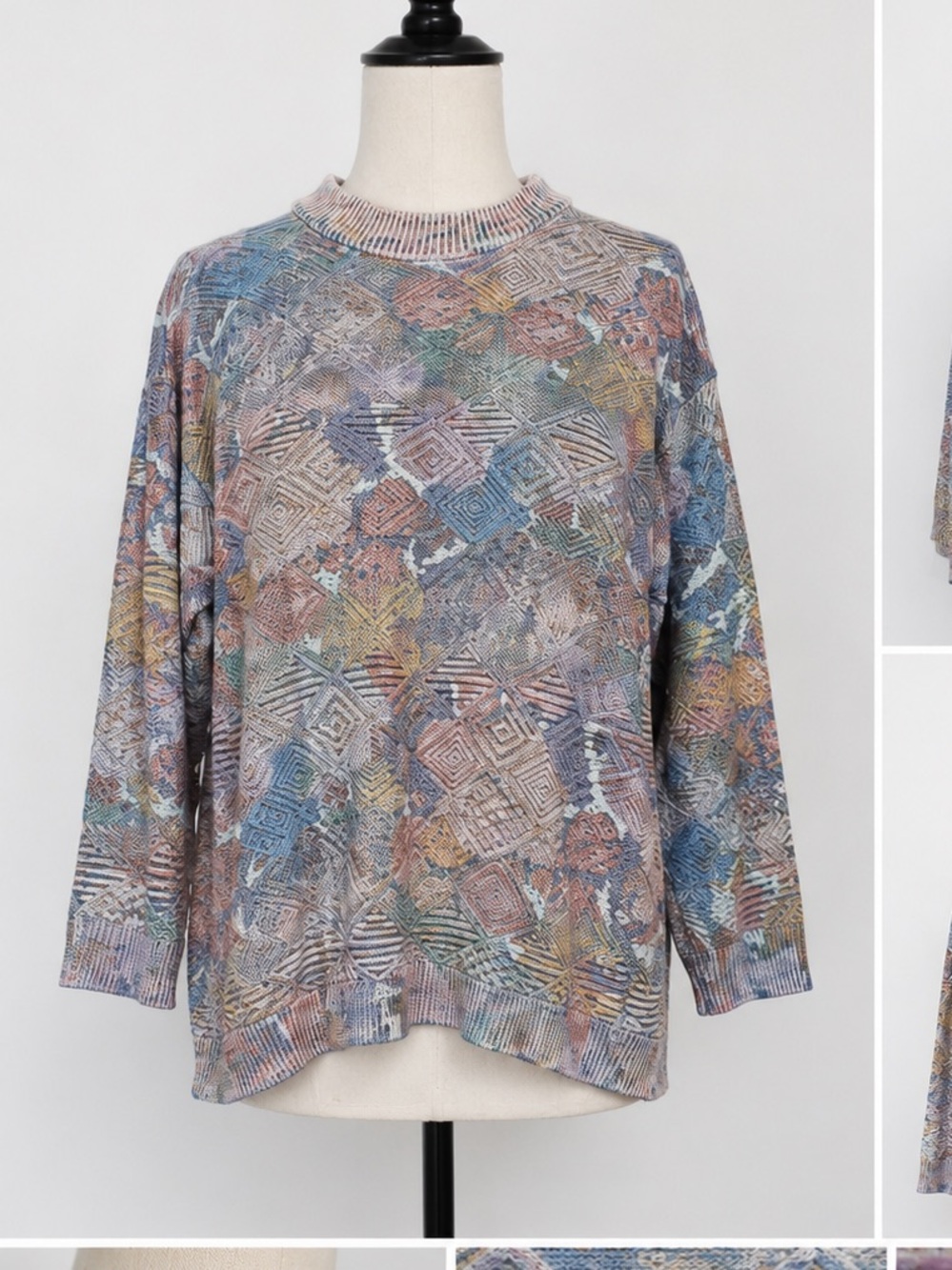 Looking Good Vintage Abstract Geometric Knit M Pastel Mock Neck Retro Artwear
